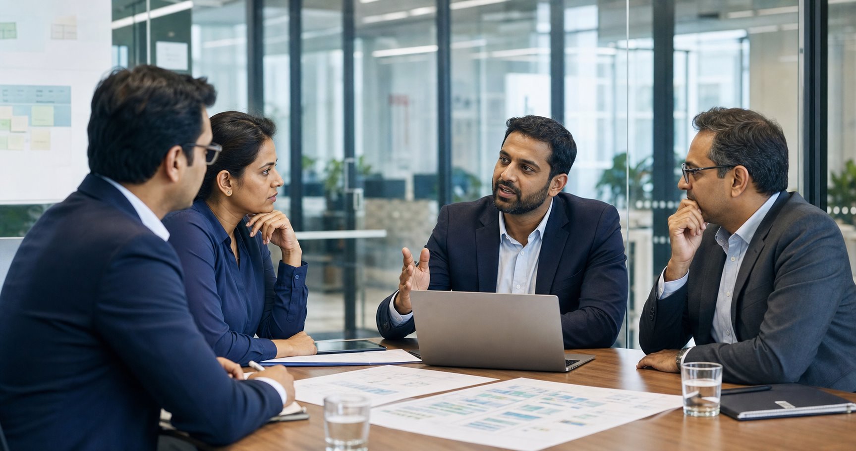 Technology consultant planning a business solution with an Indian leadership team